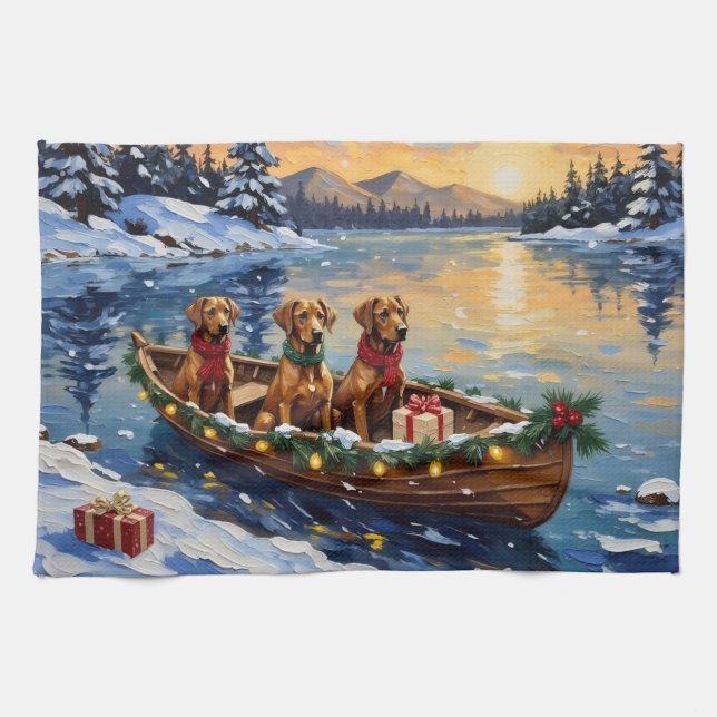 Rhodesian Ridgeback Christmas Boat Holiday Kökshandduk (Horisontell)