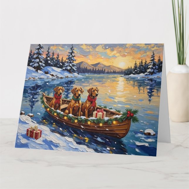 Rhodesian Ridgeback Christmas Boat Holiday Kort (Framsida)