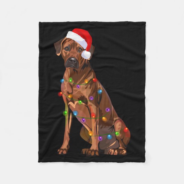 Rhodesian Ridgeback Christmas Lights Xmas Dog Love Fleecefilt (Framsidan)