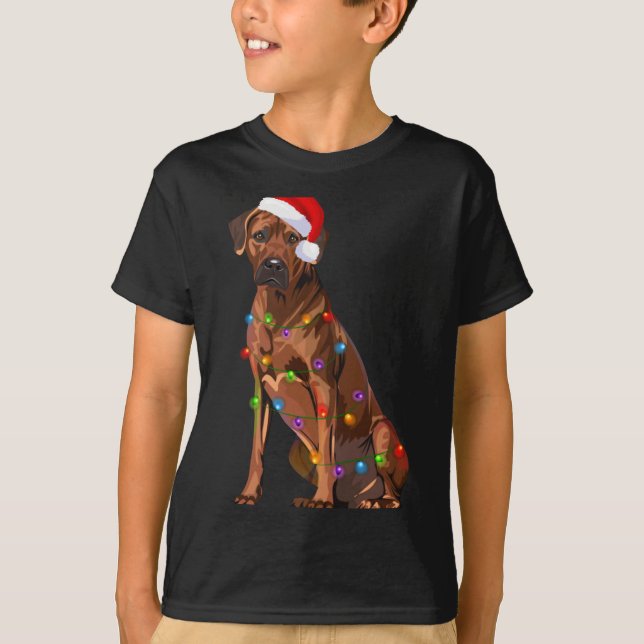 Rhodesian Ridgeback Christmas Lights Xmas Dog Love T Shirt (Framsida)