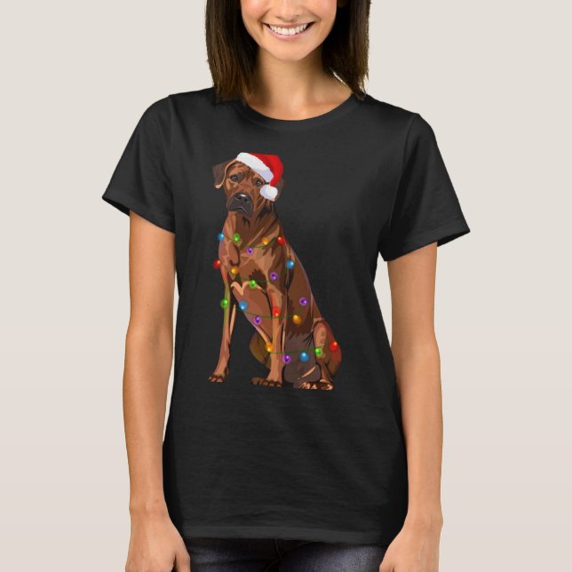 Rhodesian Ridgeback Christmas Lights Xmas Dog Love T Shirt (Framsida)