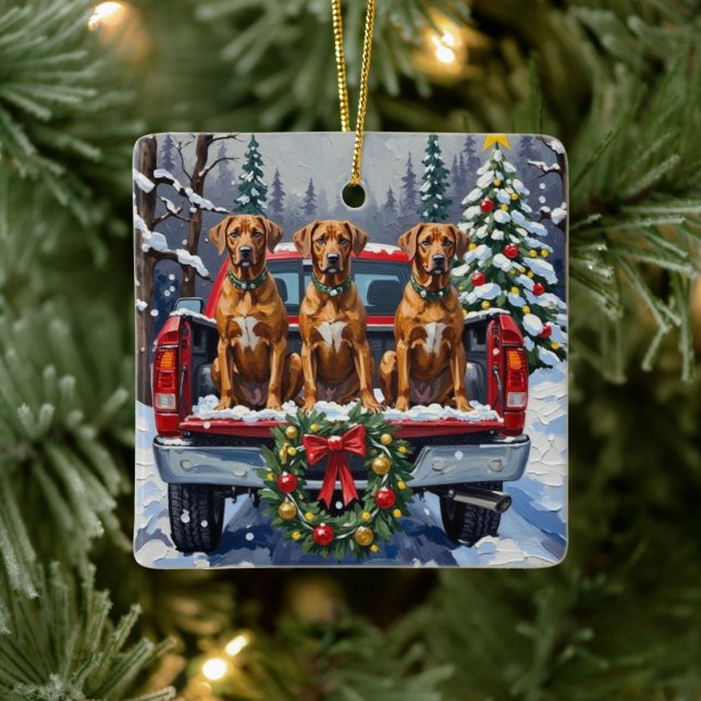 Rhodesian Ridgeback Christmas Red Truck Holiday Julgransprydnad Keramik (Träd)