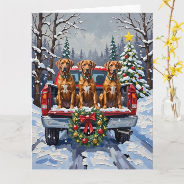 Rhodesian Ridgeback Christmas Red Truck Holiday Kort (Gul blomma)