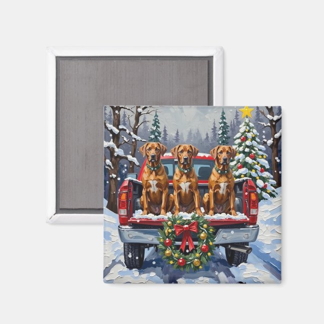 Rhodesian Ridgeback Christmas Red Truck Holiday Magnet (Front/Back)
