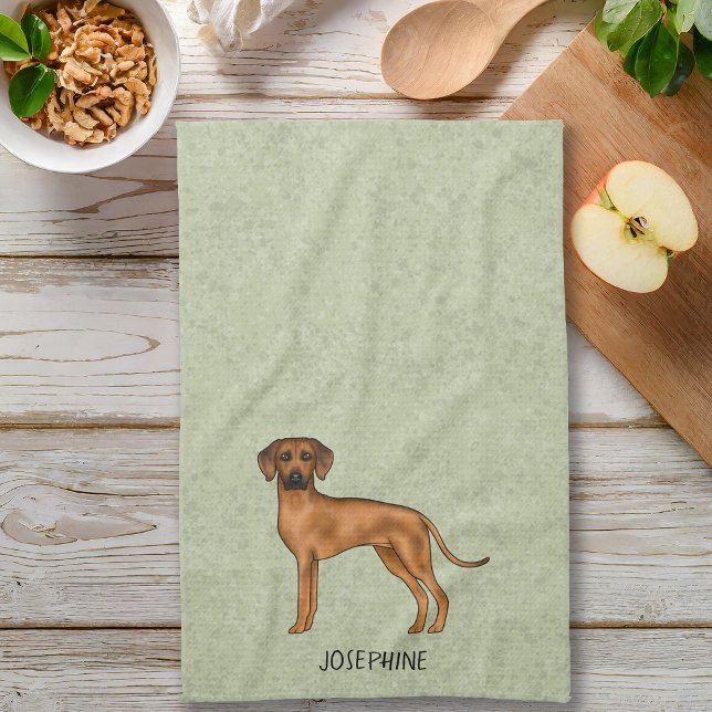 Rhodesian Ridgeback Cute Brown Hund med Namn Grönt Kökshandduk (Please note: This image is a digital mockup. The product may not be in scale.)