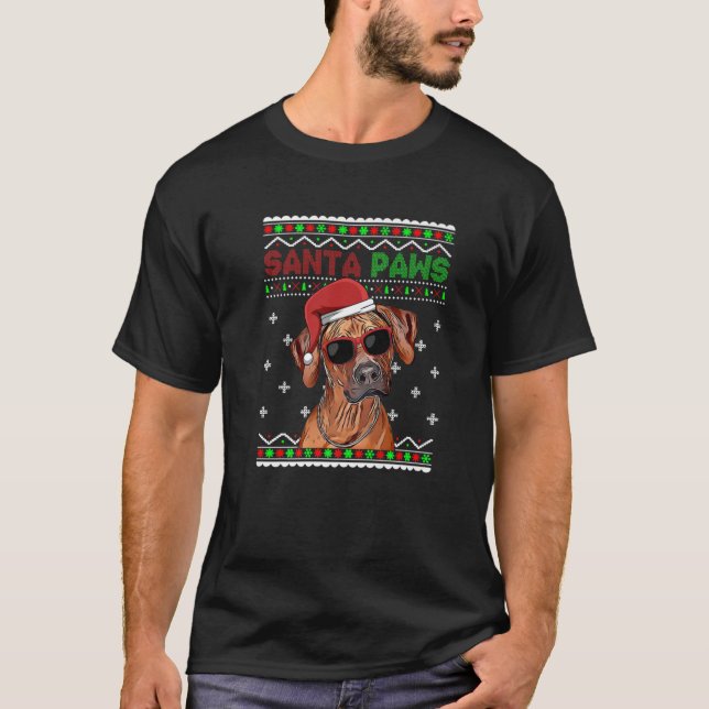 Rhodesian Ridgeback Dog Funny Santa Paws Christmas T Shirt (Framsida)