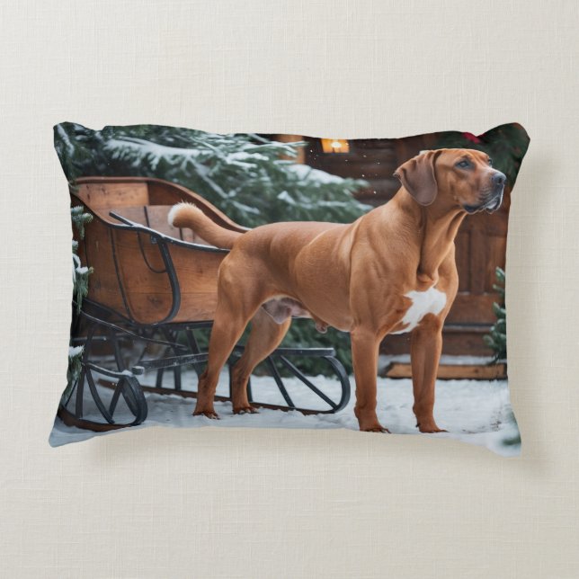 Rhodesian Ridgeback Festive Helgdag jul Prydnadskudde (Baksidan)
