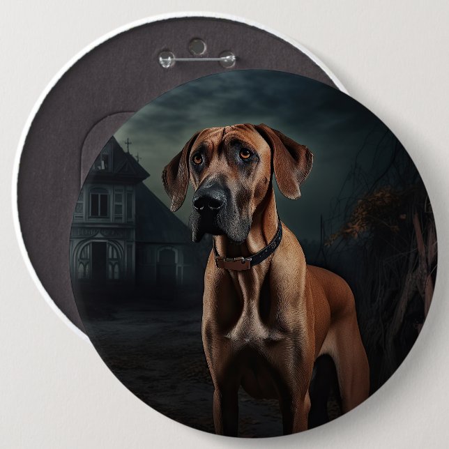 Rhodesian Ridgeback Halloween Scary Knapp (Framsida & baksida)