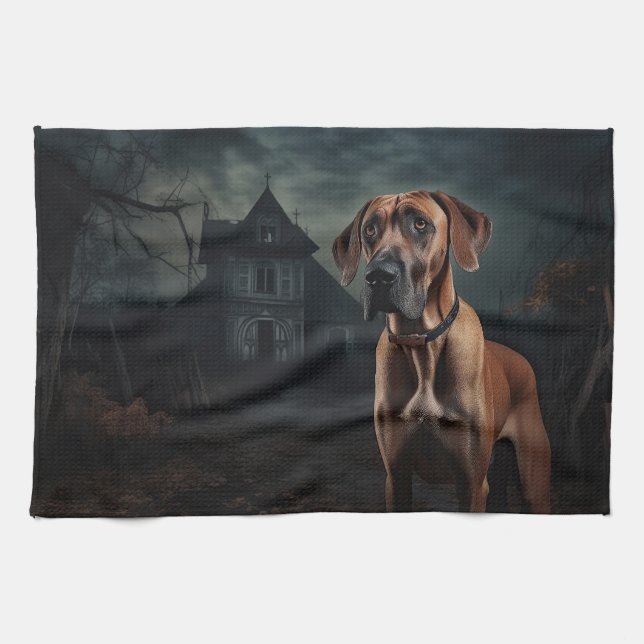 Rhodesian Ridgeback Halloween Scary Kökshandduk (Horisontell)