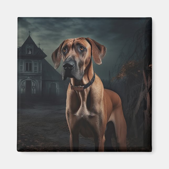 Rhodesian Ridgeback Halloween Skräckinjagande Magnet (Framsidan)