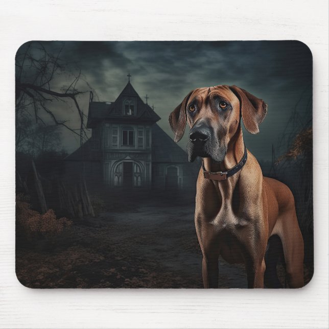 Rhodesian Ridgeback Halloween Skräckinjagande Musmatta (Framsidan)