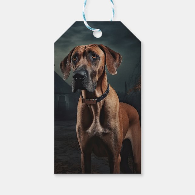 Rhodesian Ridgeback Halloween Skräckinjagande Presentetikett (Framsidan)