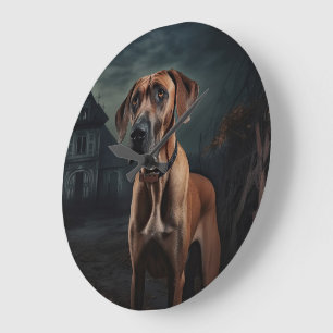 Rhodesian Ridgeback Halloween Skräckinjagande Stor Klocka