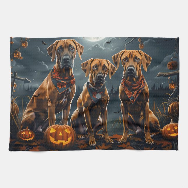 Rhodesian Ridgeback Halloween Spooky Kökshandduk (Horisontell)