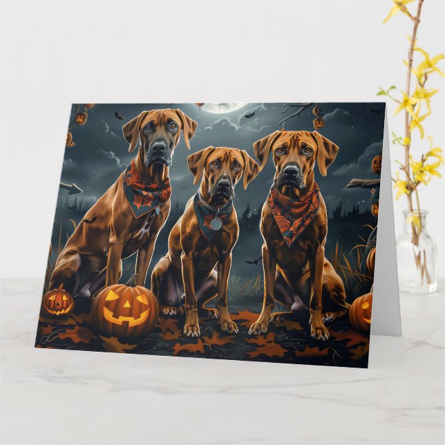 Rhodesian Ridgeback Halloween Spooky Kort (Gul blomma)