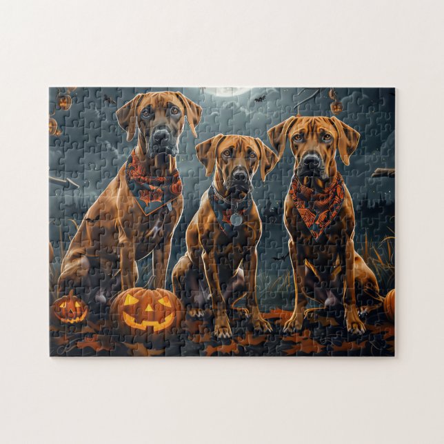 Rhodesian Ridgeback Halloween Spooky Pussel (Horisontell)