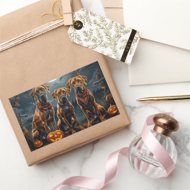 Rhodesian Ridgeback Halloween Spooky Rektangulärt Klistermärke (Gifting)