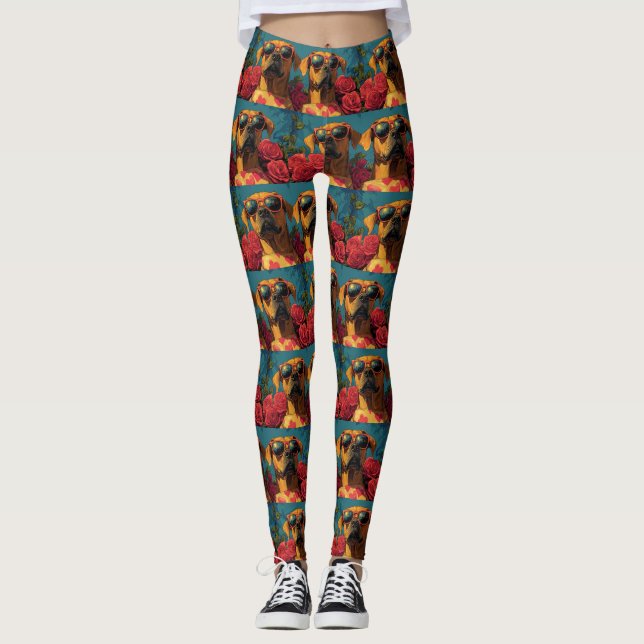 Rhodesian Ridgeback Hjärtros Alla hjärtans dag Leggings (Framsida)