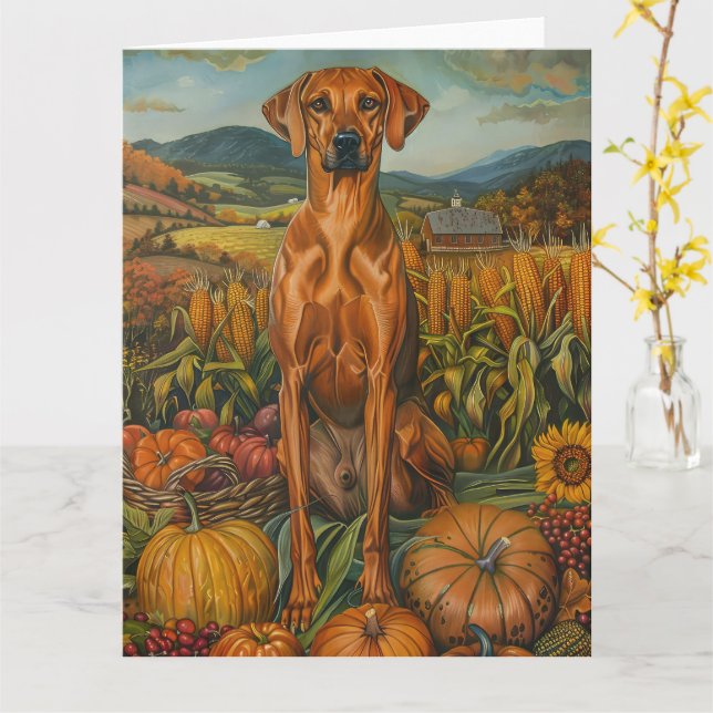 Rhodesian Ridgeback Höstskörd Tacksägelse Kort (Gul blomma)