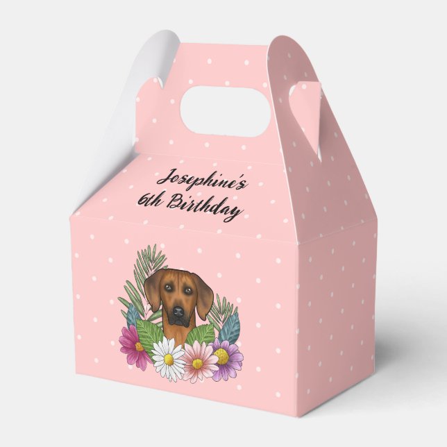 Rhodesian Ridgeback Hund and Flowers Födelsedagsfe Presentaskar (Framsidan Sidan)