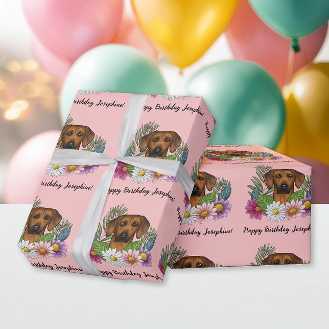 Rhodesian Ridgeback Hund and Flowers Födelsedagsfe Presentpapper (Skapare uppladdad)