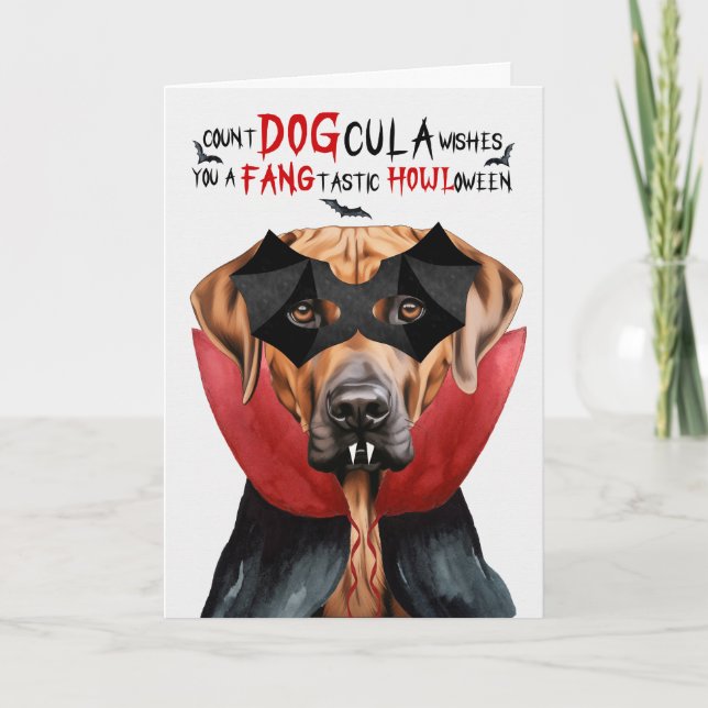 Rhodesian Ridgeback Hund Count DOGcula Halloween Helgkort (Framsida)