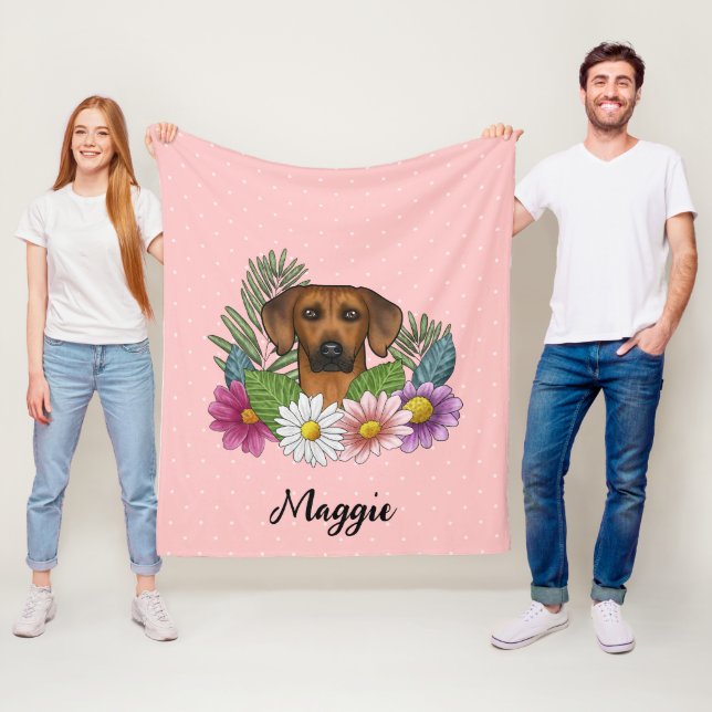 Rhodesian Ridgeback Hund Färgglada Vildblommor Ros Fleecefilt (På plats)