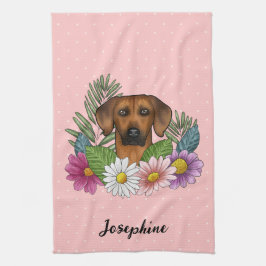 Rhodesian Ridgeback Hund Färgglada Vildblommor Ros Kökshandduk