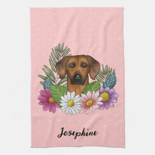 Rhodesian Ridgeback Hund Färgglada Vildblommor Ros Kökshandduk