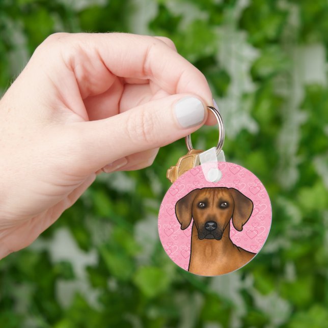 Rhodesian Ridgeback Hund Framifrån Rosa Kärlekshjä Nyckelring (Hand)