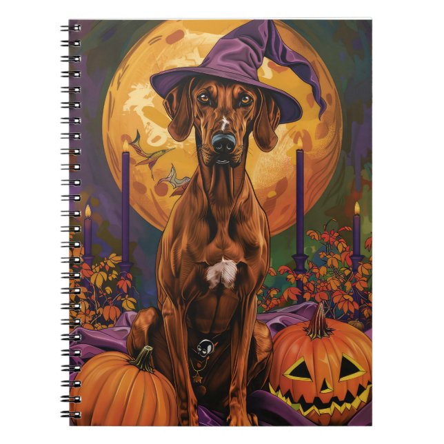Rhodesian Ridgeback Hund Halloween Häxa Pumpa Anteckningsbok (Framsidan)