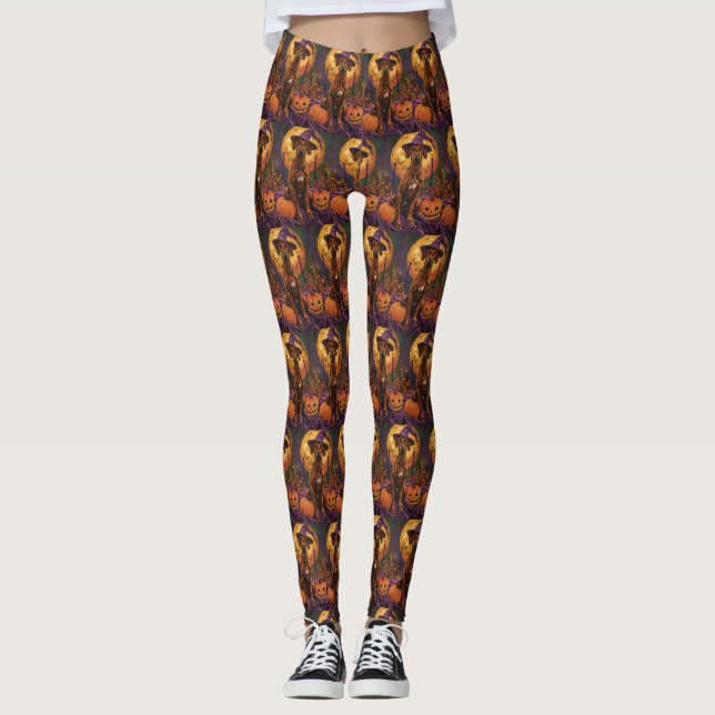 Rhodesian Ridgeback Hund Halloween Witch Pumpkin Leggings (Framsida)