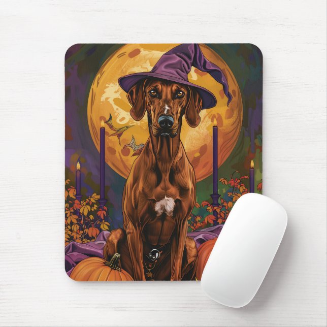 Rhodesian Ridgeback Hund Halloween Witch Pumpkin Musmatta (Med mus)