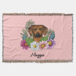 Rhodesian Ridgeback Hund Head Sommar Blommigt Rosa Filt