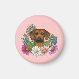 Rhodesian Ridgeback Hund Head Sommar Blommigt Rosa Magnet