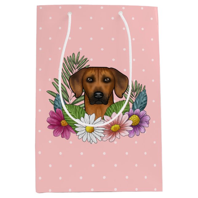 Rhodesian Ridgeback Hund Head Wildblommor på Rosa (Framsidan)