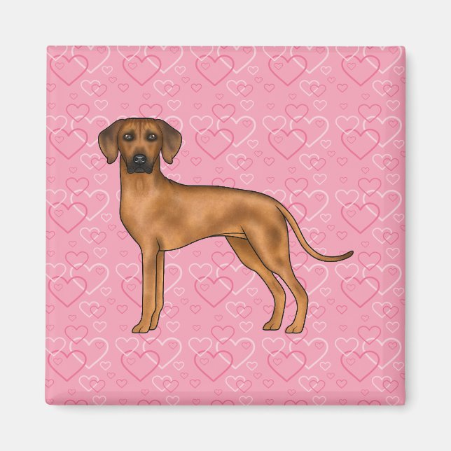 Rhodesian Ridgeback Hund Heart Mönster Rosa Magnet (Framsidan)