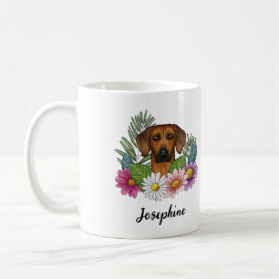 Rhodesian Ridgeback Hund Huvud Blommor Och Namn Kaffemugg