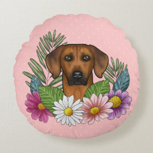Rhodesian Ridgeback Hund Huvud Färgglada Åkerblomm Rund Kudde