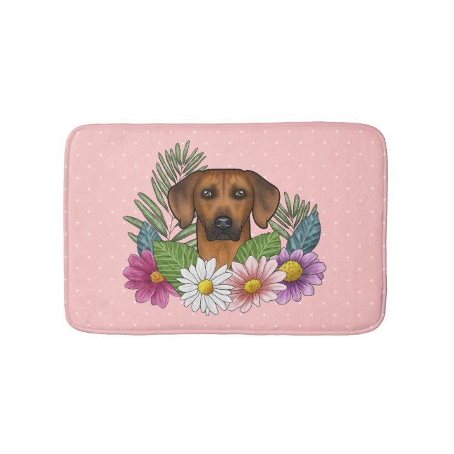Rhodesian Ridgeback Hund Huvud Färgglada Blommor R Badrumsmatta (Framsidan)