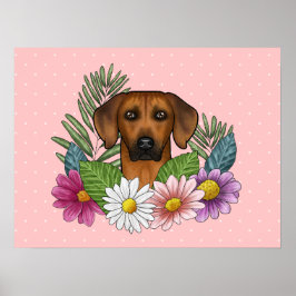 Rhodesian Ridgeback Hund Huvud Färgglada Blommor R Poster