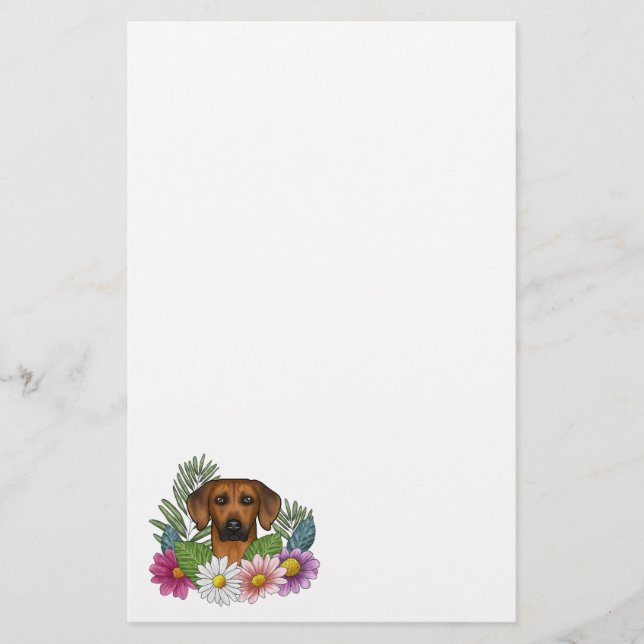 Rhodesian Ridgeback Hund Huvud Färgglomma Vildblom Brevpapper (Framsida)