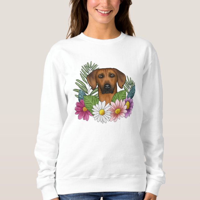 Rhodesian Ridgeback Hund Huvud Färgglomma Vildblom T Shirt (Framsida)