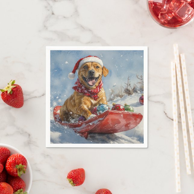 Rhodesian Ridgeback Hund i Släd Jul Pappersservett (Insitu)