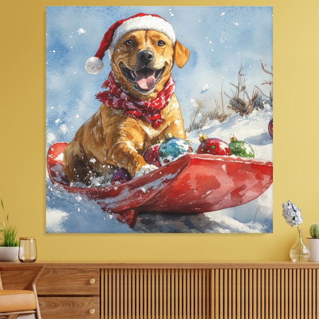 Rhodesian Ridgeback Hund i Släde Jul Canvastryck (Insitu (Vardagsrum))