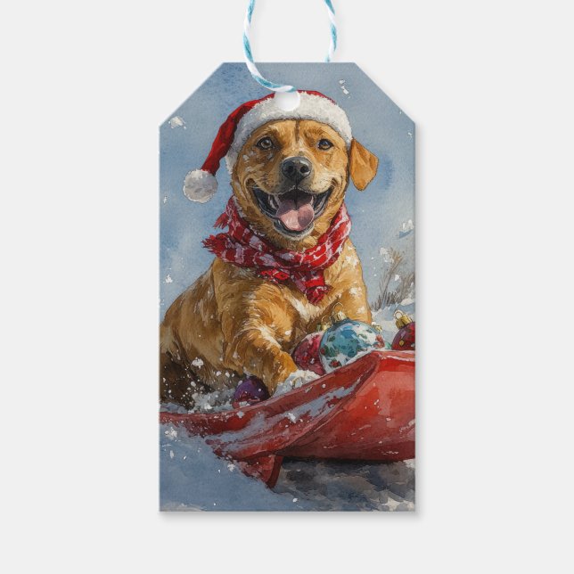 Rhodesian Ridgeback Hund i Släde Jul Presentetikett (Framsidan)