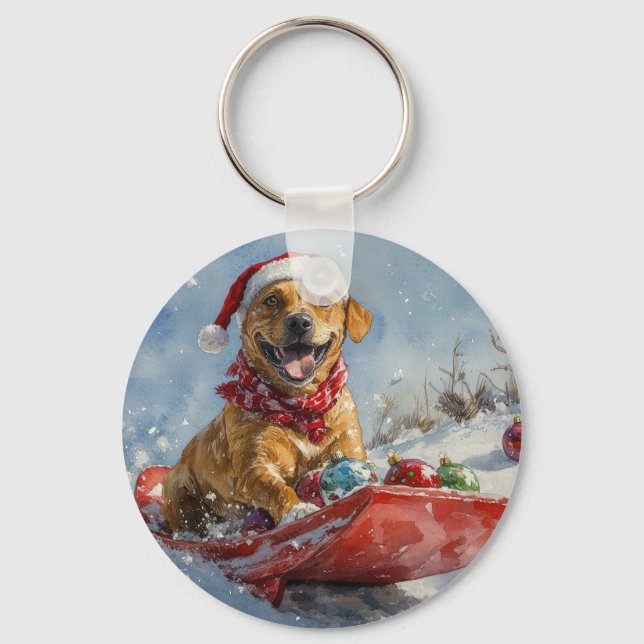 Rhodesian Ridgeback Hund i Slädj Jul Nyckelring (Framsida)