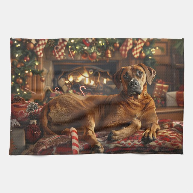 Rhodesian Ridgeback-Hund Jul Festive Kökshandduk (Horisontell)