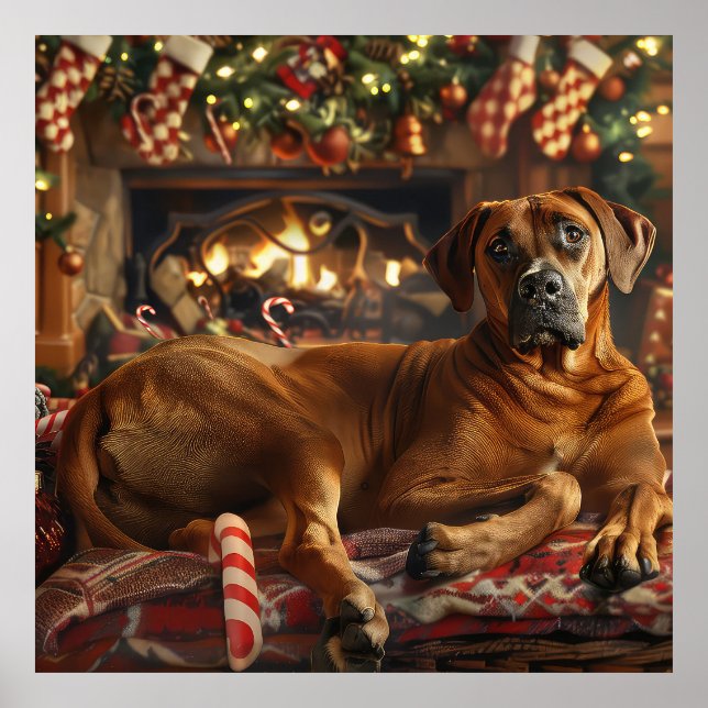 Rhodesian Ridgeback-Hund Jul Festive Poster (Framsidan)
