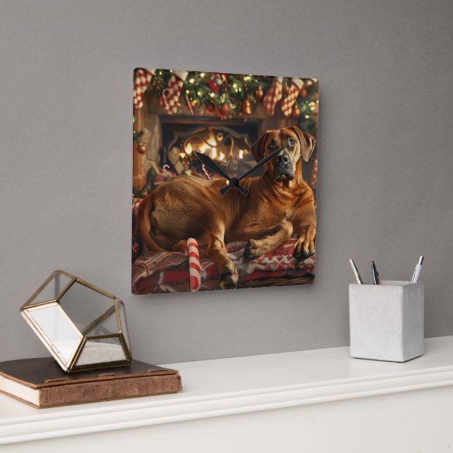 Rhodesian Ridgeback Hund Jul Festlig Fyrkantig Klocka (Kontor)